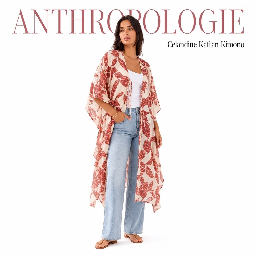 Anthropologie Red Celandine Kaftan Kimono‎ One Size